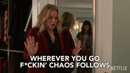 Woman In Red Jacket Says Wherever You Go F*cking Chaos Follows GIF