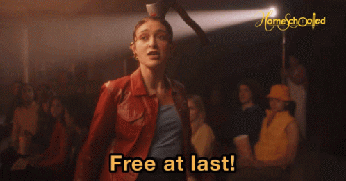 Woman in Red Leather Jacket Screaming Free at Last