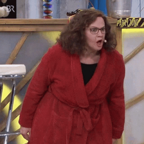 Woman In Red Robe And Glasses In Party Zone GIF