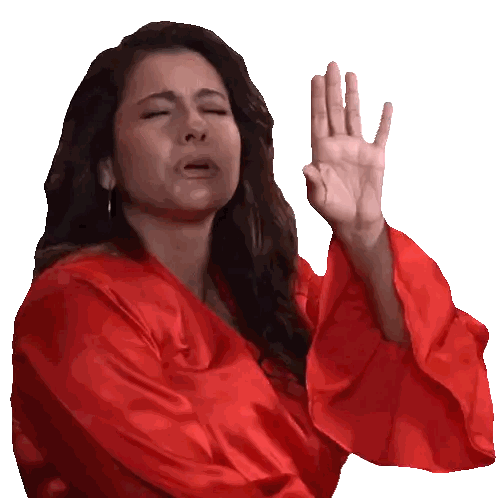 Woman in Red Robe Making Stop Gesture