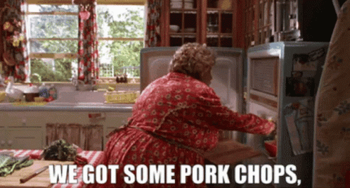 Woman In Red Robe Opening Refrigerator Saying We Got Some Pork Chops GIF
