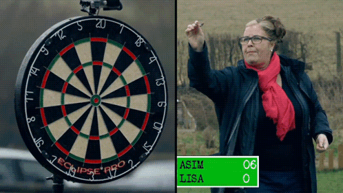 Woman in Red Scarf Throwing Dart at Eclipse Pro Board
