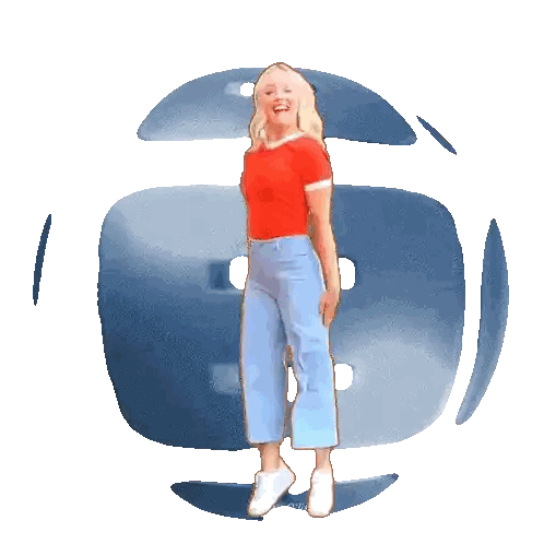 Woman in Red Shirt and Blue Pants Jumping