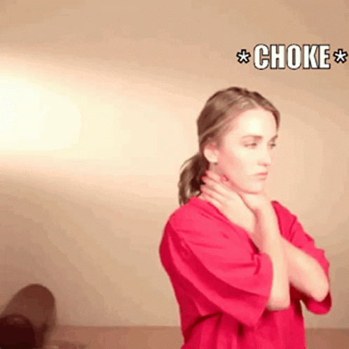 Woman In Red Shirt Choking GIF