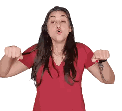 Woman in Red Shirt Making Face