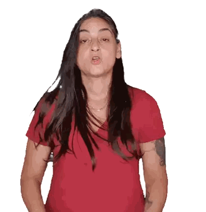 Woman in Red Shirt Making Funny Face