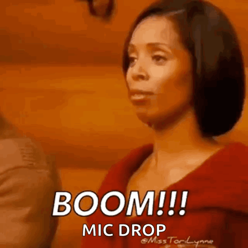 Woman In Red Shirt Saying Boom Mic Drop GIF