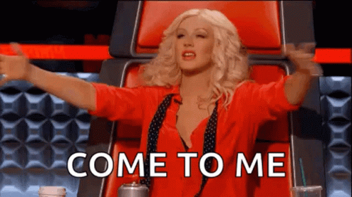 Woman in Red Shirt Saying Come To Me