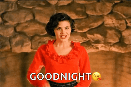 Woman In Red Shirt Saying Goodnight GIF