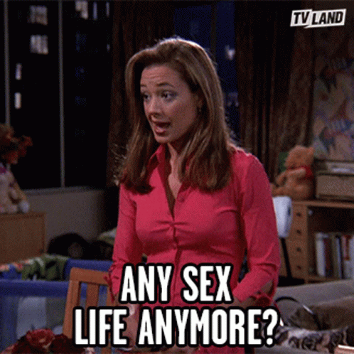 Woman in Red Shirt Says Any Sex Life Anymore