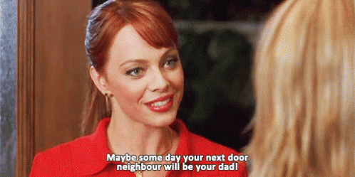 Woman In Red Shirt Says Maybe Some Day Your Next Door Neighbor Will Be Your Dad GIF