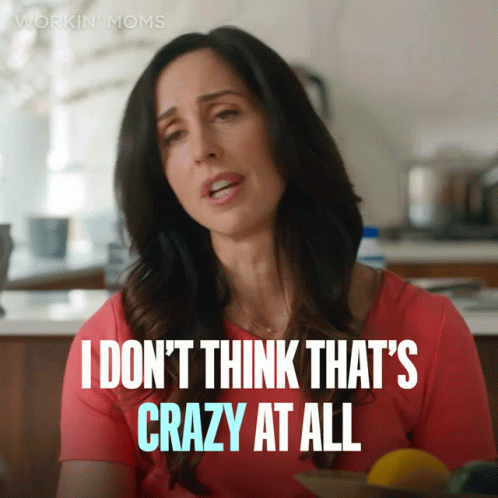 Woman In Red Shirt Says That's Not Crazy GIF