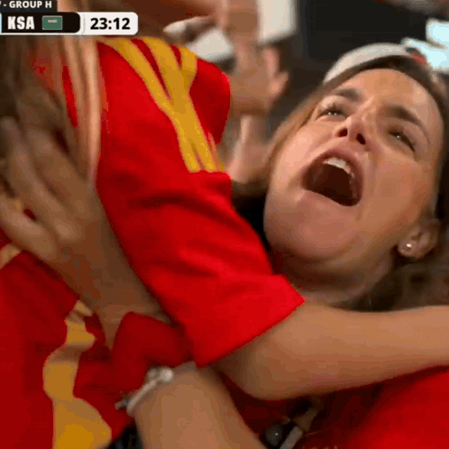 Woman In Red Shirt Screaming Watching Saudi Arabia Soccer GIF