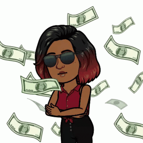 Woman in Red Shirt Surrounded by Money