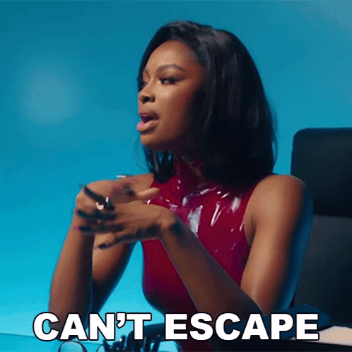 Woman in Red Top Saying Can't Escape