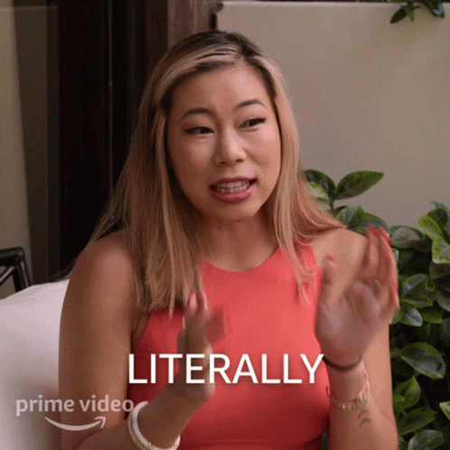 Woman In Red Top Saying Literally With Prime Video Sign GIF