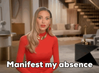 Woman In Red Top Saying Manifest My Absence GIF