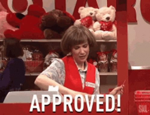 Woman In Red Vest Says Approved GIF