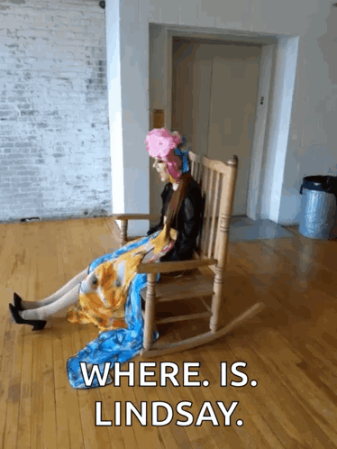 Woman In Rocking Chair Saying Where Is Lindsay GIF