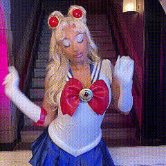 Woman in Sailor Moon Costume by Stairs