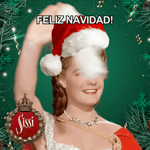 Woman In Santa Hat Feliz Navidad GIF