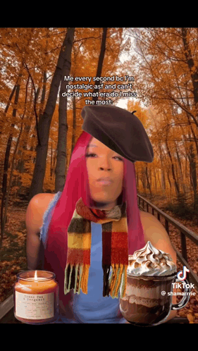 Woman in Scarf and Beret Holding Hot Chocolate