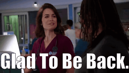 Woman in Scrubs Saying Glad To Be Back