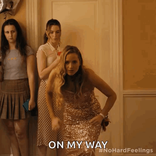 Woman In Sequined Dress Saying On My Way GIF