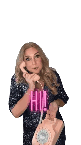Woman in Sequined Dress Talking on Pink Phone
