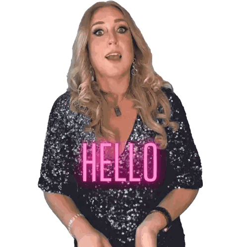 Woman in Sequined Top Saying Hello
