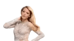 Woman in Sheer White Dress Touching Neck