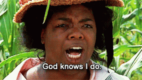 Woman In Straw Hat And Pink Shirt Says God Knows I Do GIF