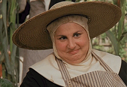 Woman in Straw Hat and Striped Apron