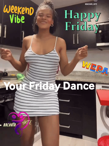 Woman in Striped Dress Dancing Happy Friday Your Friday Dance