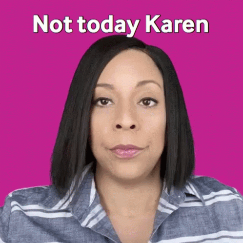 Woman in Striped Shirt Making Face Not Today Karen