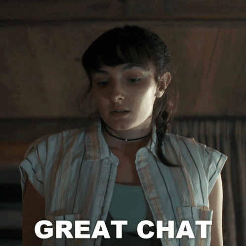 Woman in Striped Shirt Saying Great Chat