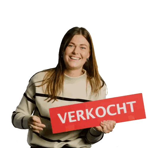 Woman in Striped Sweater Holding Verkocht Sign
