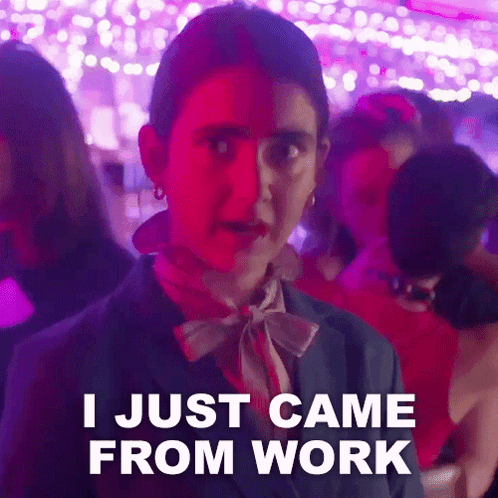 Woman In Suit And Bow Tie Saying I Just Came From Work GIF