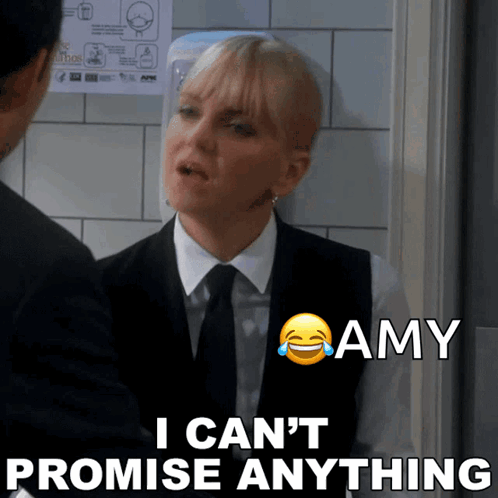 Woman in Suit and Tie Saying I Can't Promise Anything