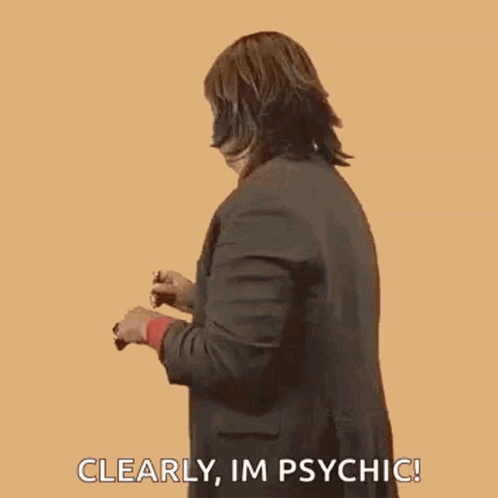 Woman in Suit Making Funny Face Saying Im Psychic