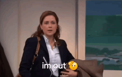 Woman in Suit Sitting on Couch Says I'm Out