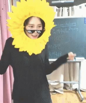 Woman in Sunflower Hat and Sunglasses at Blackboard Saying Shopping