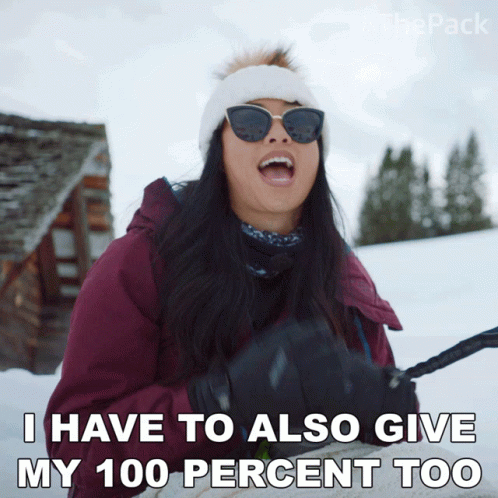 Woman In Sunglasses And Beanie Says I Have To Also Give My 100 Percent Too GIF