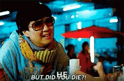 Woman in Sunglasses and Scarf Saying But Did You Die