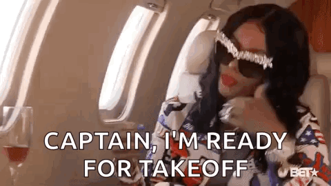 Woman In Sunglasses Saying Captain I'm Ready For Take Off GIF