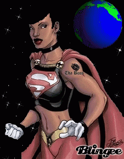 Woman in Superman Costum With Boss Tattoo