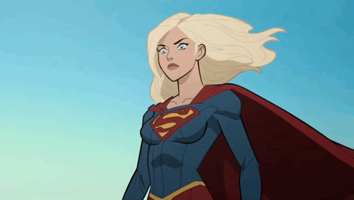 Woman In Superman Costume And Red Cape GIF