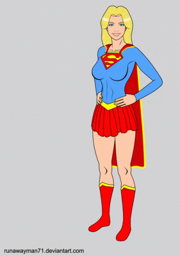 Woman in Superman Costume Flexing Muscles