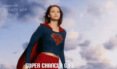 Woman In Superman Costume With Cloudy Sky GIF