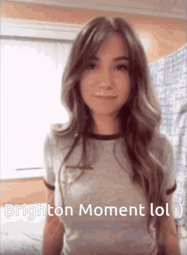 Woman in T-Shirt Saying Brighton Moment Lol
